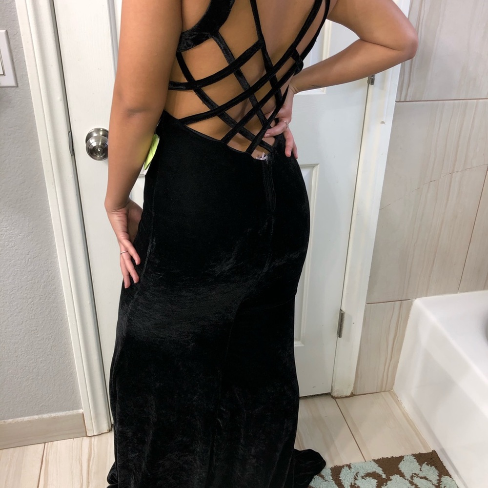 Velvet Black Dress Open Back